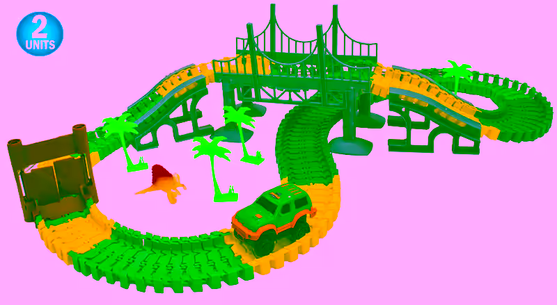 2 Sets - Magic Dinosaur Twisting Race Car Track - Flexible Bending Glow In The Dark Traxs w/ Dino Slot Car Race Track Toy - ( Totals 324 pcs )