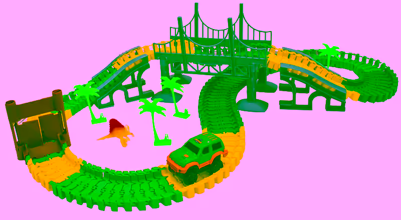 Magic Dinosaur Twisting Race Car Track - Flexible Bending Glow In The Dark Traxs w/ Dino Slot Car Race Track Toy - ( Totals 284 pcs )