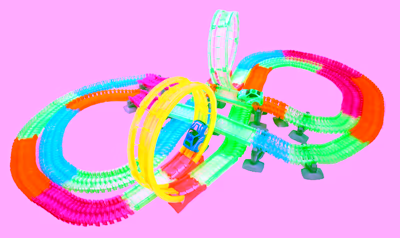 Magical Twisting Glow In the Dark Light Up Race Car Tracks - Ultimate Loop Racing Set  - 420 pcs -  25ft Of Track