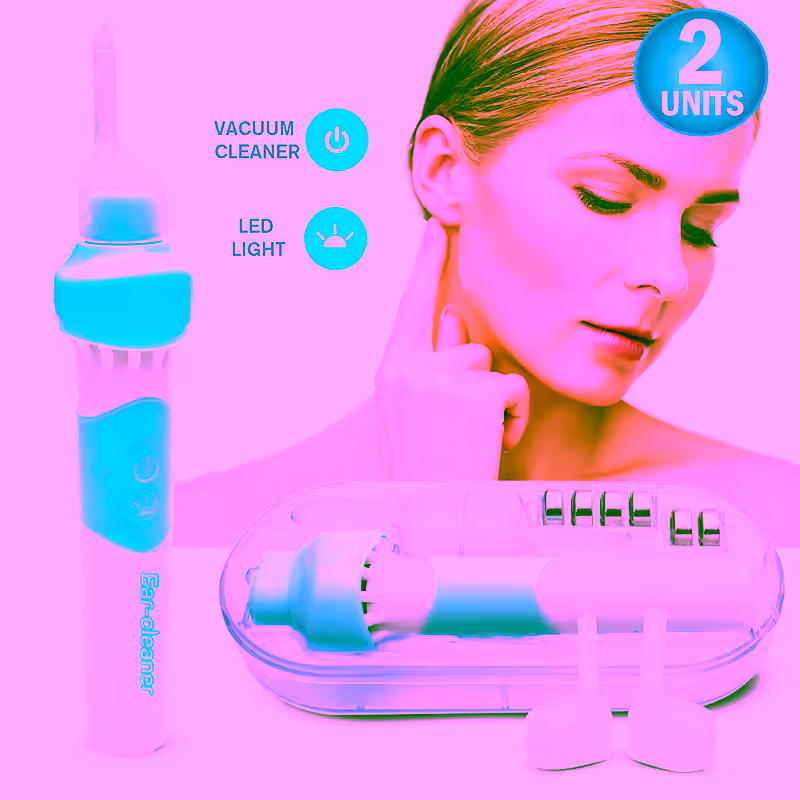 2 Ear Wax Vacuum Removal Deluxe Kit - Easiest Ear Cleaner & Ear Wax Removal Tool - Soft Silicone, Automatic Earwax Remover