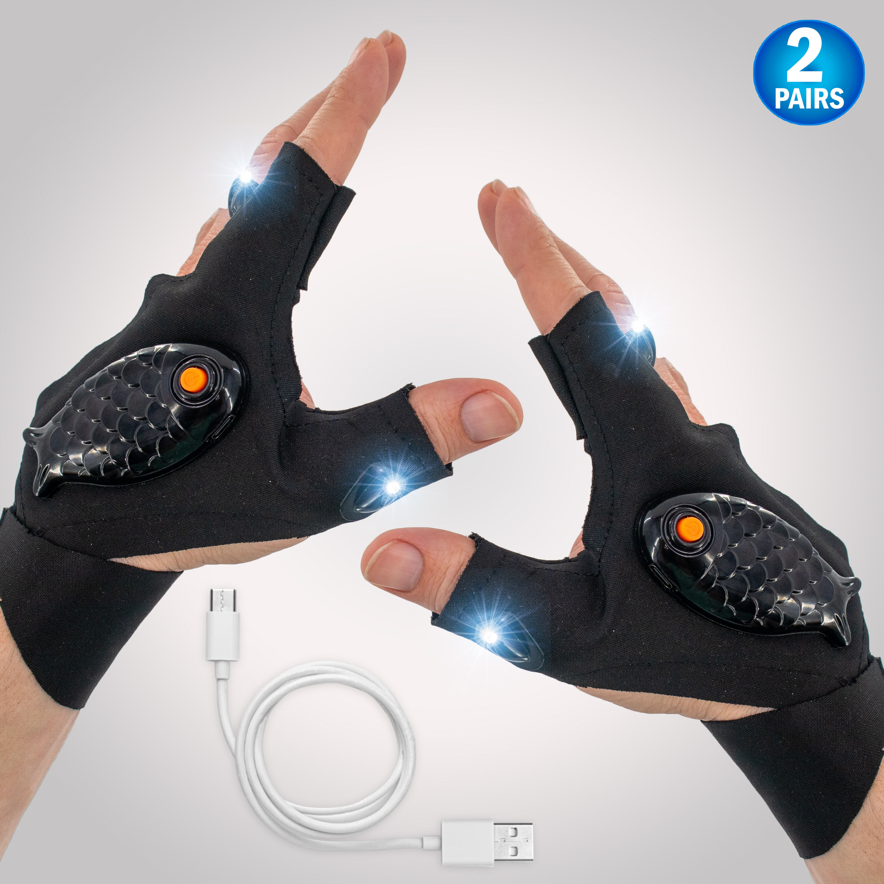 2 LED Flashlight Finger Glove Outdoor Fishing Gloves with Stretchy Strap Perfect for Handyman, Camping, Fishing, Crafts  - 2 Gloves