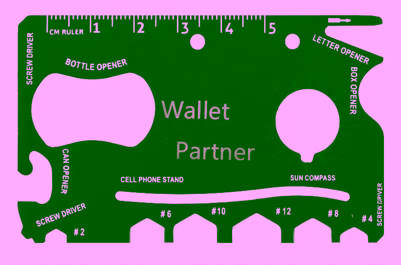 Wallet Partner - 19 in 1 Credit Card Sized Steel Pocket Multi Tool - Stainless Steel Survival Multitool Utility