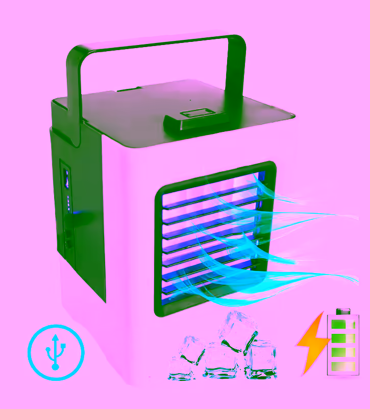 Premium Polar Personal Space Evaporative Air Conditioner Cooler - Portable Battery Powered, Power Bank - Charges Cell Phones,  Humidifier & Fan (5-1) - For Bedroom, Desktop & Office - Movable Vents