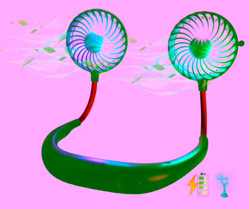 USB LED Neck Cooler Fan - Portable 2000mAh Rechargeable Hand-Free Wearable Personal Neck Fan - Colorful LED - Home, Desk, Travel, Outdoors & Sports