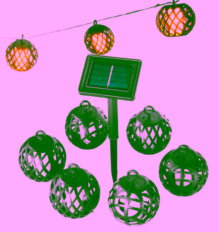 Solar Powered Rattan Ball Dancing Flickering Flame Effect LED String Globe Hanging Lantern Lights for Outdoor Garden Cafe Porch Decor