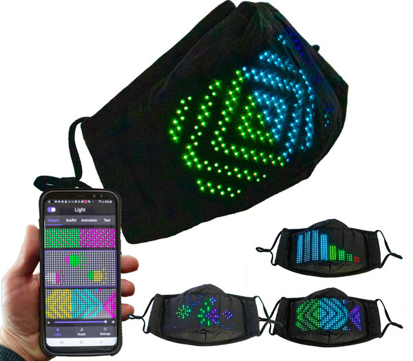 LED Lighted Face Mask - 7 Color Large LED Glowing Light Matrix Display - APP Controlled Bluetooth Programmable Face Mask - USB Rechargeable - PM 2.5 Reusable Cloth Face Mask w/ Ties - Perfect For Halloween, Christmas, Holidays , Parties, Festivals & - Regular LED Display