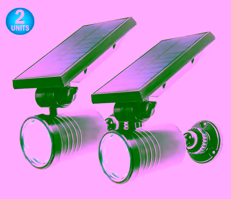 2 Solar Powered Motion Security Sensing Spotlight  - Outdoor IP66 Waterproof,  360° Rotatable 1400LM Warm Bright White 8 LED Floodlight