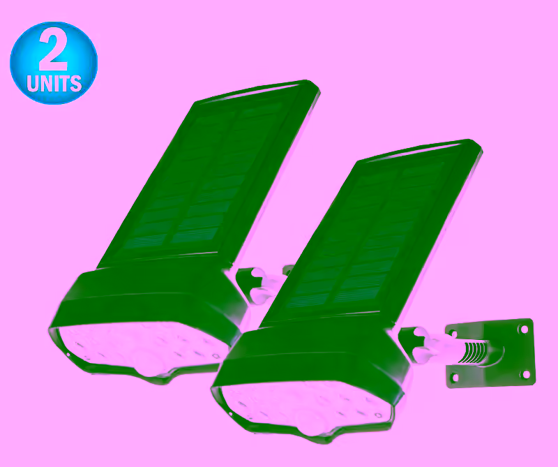 2 Solar Powered Motion Security Sensing Spotlight & Floodlight - Always On - Outdoor IP66 Waterproof,  360°Rotatable 1400LM Warm Bright White 17 LED Floodlight