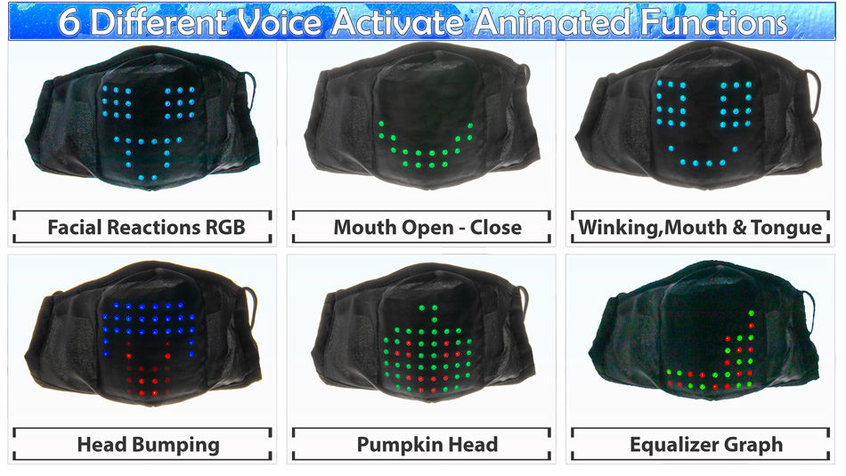 LED Lighted Voice-Activated Face Mask - RGB Color Large LED Glowing Light Matrix $19.95