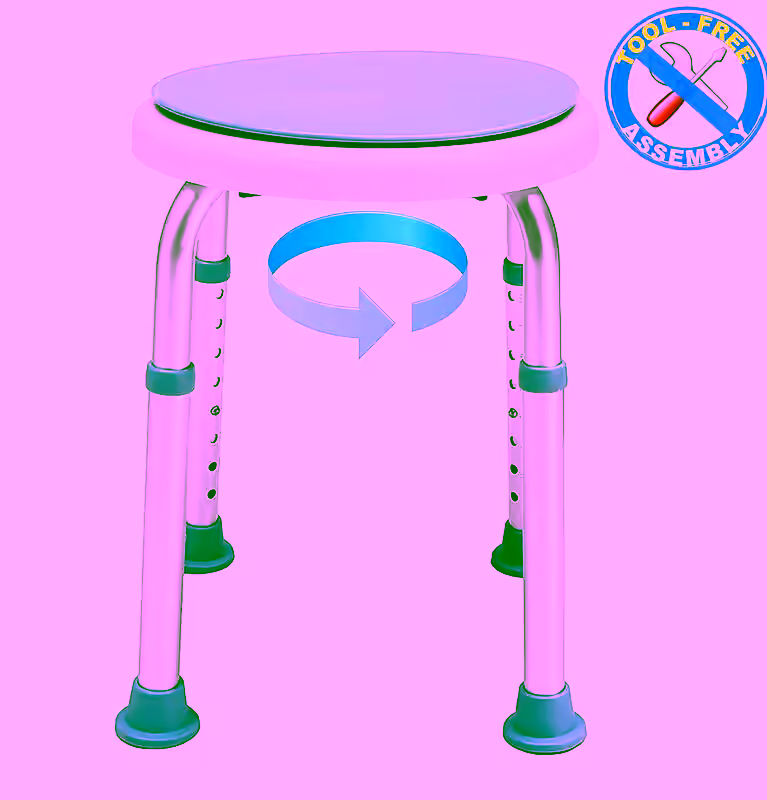 Shower Chair & Bath Rotating Stool for Elderly: Adjustable Height 360° Swivel Seat, Lightweight, Non-Slip & Round Padded - Ideal Mobility & Safety Aid for Seniors, Handicapped, Disabled, Post-Surgery - Supports up to 300 lbs
