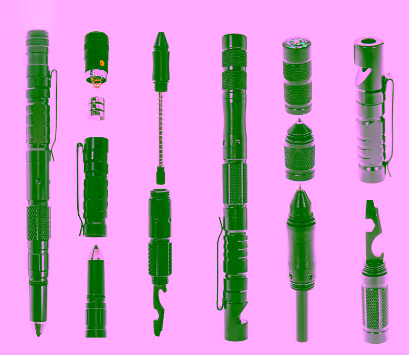 2pc Set Tactical 8 in 1 Multitool Pen Flashlight - Self Defense for Women & Men – Tactical Gear and EDC – Firestarter, Compass, Glass Breaker, LED Flashlight, Ballpoint Pen, & Multi Tool