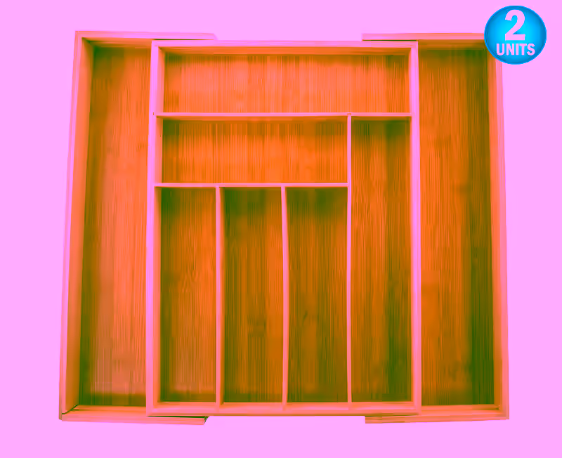 2 Bamboo Expandable Drawer Organizer For Utensils Holder - 8 Organizing Compartments - Adjustable Cutlery Tray, Wood Drawer Dividers Organizer for Silverware, Flatware, Knives in Kitchen, Bedroom, Living Room