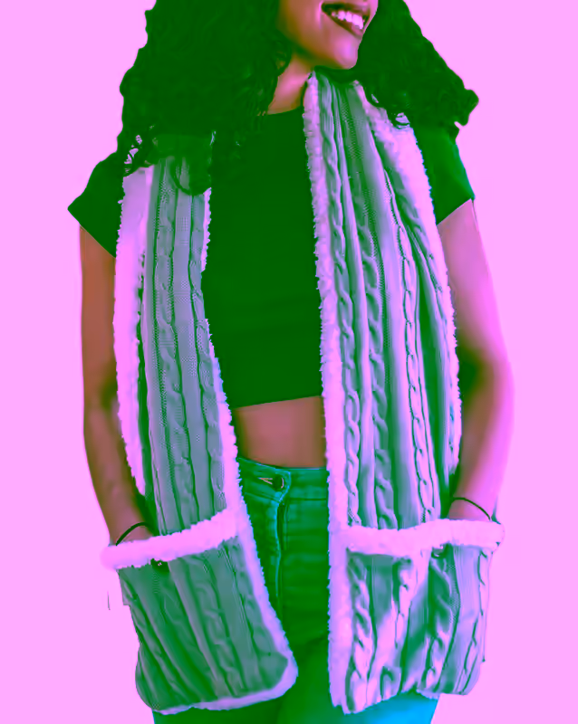 Sherpa Fleece Shawl with Oversized Pockets - Reversible Warm Cable Knit -  Winter Scarf Shoulder Cozy Blanket Plush Wrap for Women