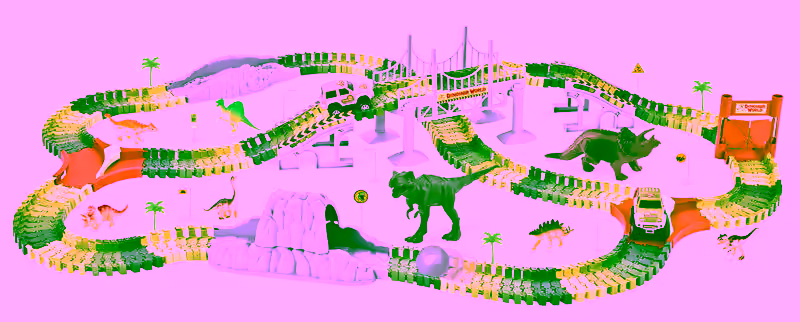 Magic Dinosaur Twisting Race Car Track - Flexible Bending Tracks w/ 2 Dino Slot Car Race Track Toy - Ultimate Set ( Totals 271 pcs )