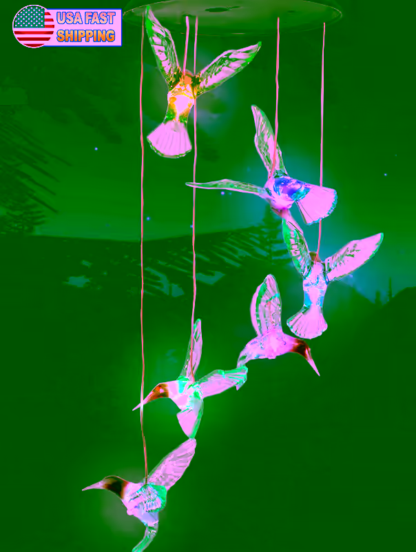 Hummingbird Solar Wind Chime LED RGB Color Changing Hanging Lights - Outdoor Solar Garden Decorative Lights for Walkway Pathway Backyard Christmas Decoration Parties