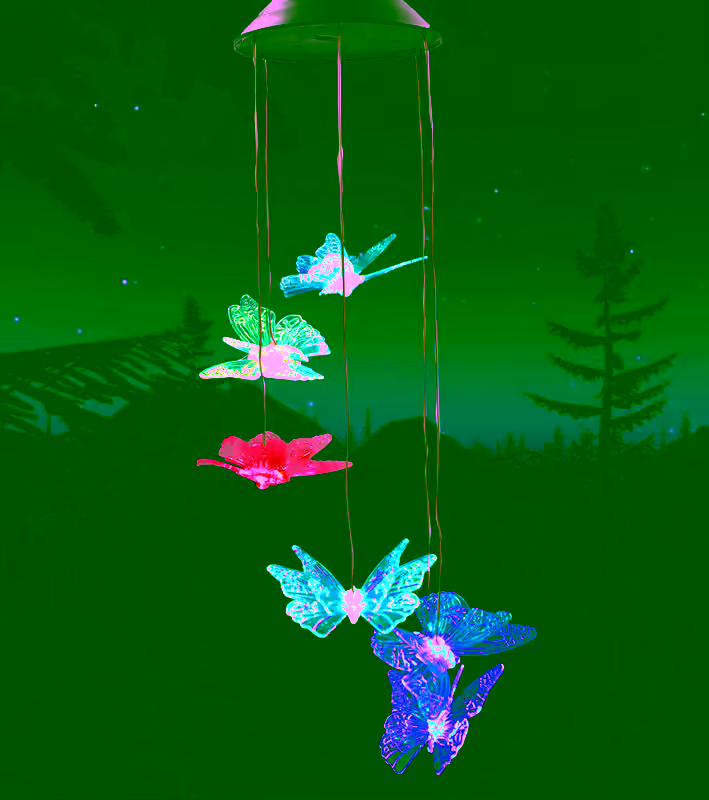 Butterfly Solar Wind Chime LED RGB Color Changing Hanging Lights - Outdoor Solar Garden Decorative Lights for Walkway Pathway Backyard Christmas Decoration Parties