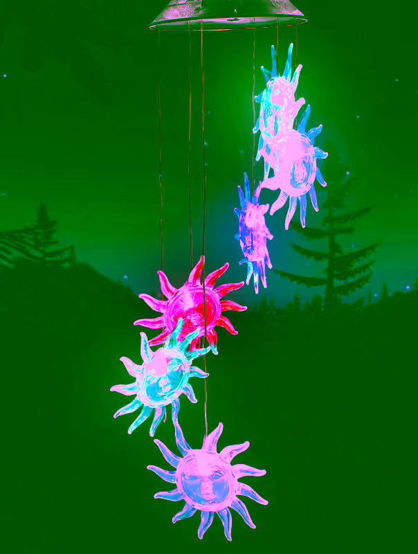 Star Face Solar Wind Chime LED RGB Color Changing Hanging Lights - Outdoor Solar Garden Decorative Lights for Walkway Pathway Backyard Christmas Decoration Parties