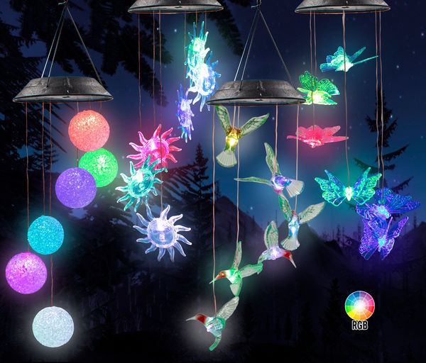Solar Hanging Wind Chime LED RGB Color Changing Hanging Lights - Outdoor Solar Garden Decorative Lights for Walkway Pathway Backyard Christmas Decoration Parties - Star Face