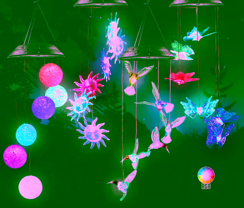 Solar Hanging Wind Chime LED RGB Color Changing Hanging Lights - Outdoor Solar Garden Decorative Lights for Walkway Pathway Backyard Christmas Decoration Parties - Butterfly