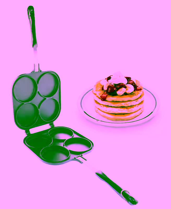 Perfect Small Bake & Serve Double Sided Pancake Maker Pan - 4 Round Designs For Eggs, French Toast, Omelette, Flip Jack & Crepes Pan