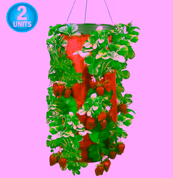 2 Vertical Strawberry & Herb Gardening Grow Bag Planter - Upside Down Herb Planter