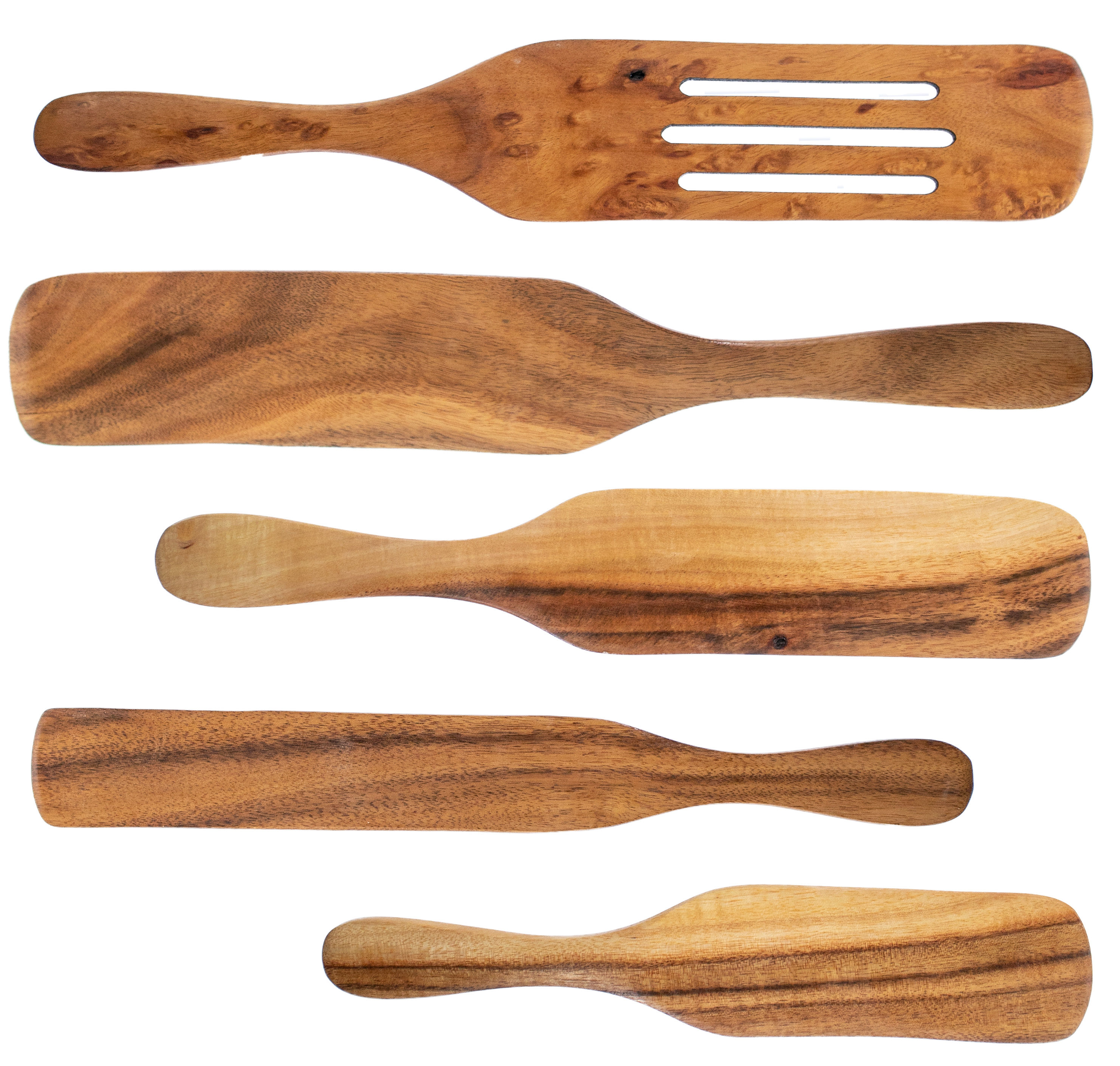 5pc Natural Teak Wood Spurtle Spoon Utensil Set - Ergonomic, Heat-Resistant Wooden Kitchen Spatulas - Scratch-Free for Stirring, Serving, Scraping, Mixing - Eco Multi-Purpose & Easy-to-Clean Kitchen Tool & Cookware Essential - As Seen on TV - 5pc Set Engraved