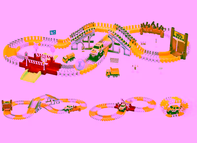 Magical Construction Twisting Race Car Track Set - Flexible Bendable Tracks w/ 1 Jeep Slot Car Race Track Toy Racetrack Set - ( Totals 162 pcs )