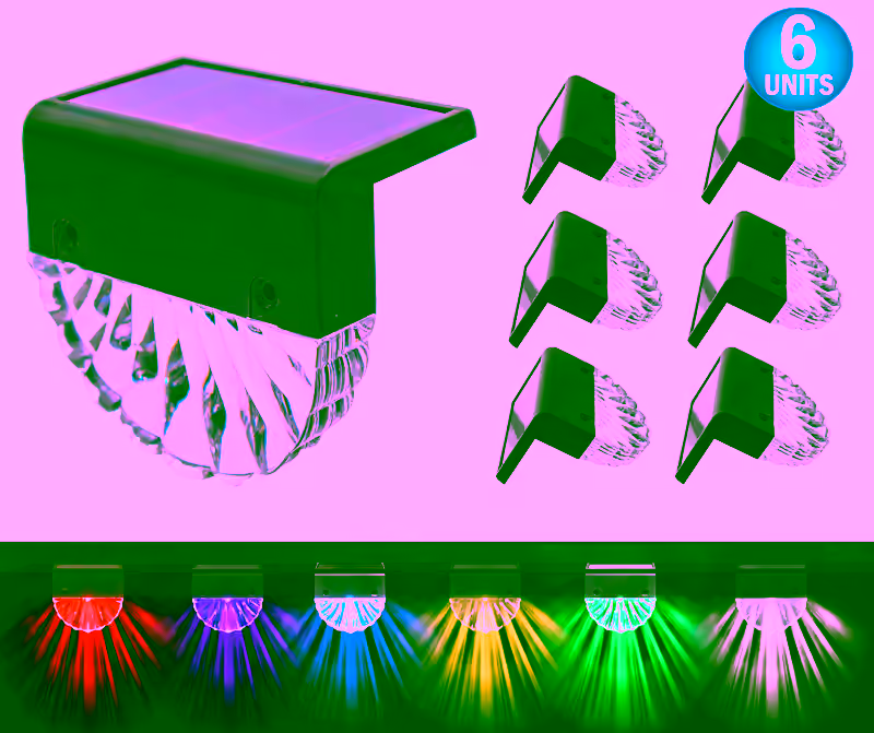 Solar LED Garden Deck Lights 6-Pack - Color Changing RGB & Warm White Light - Weather-Resistant Outdoor Lighting w/ 10 Bright Lumens - Fence, Deck & Patio Illumination