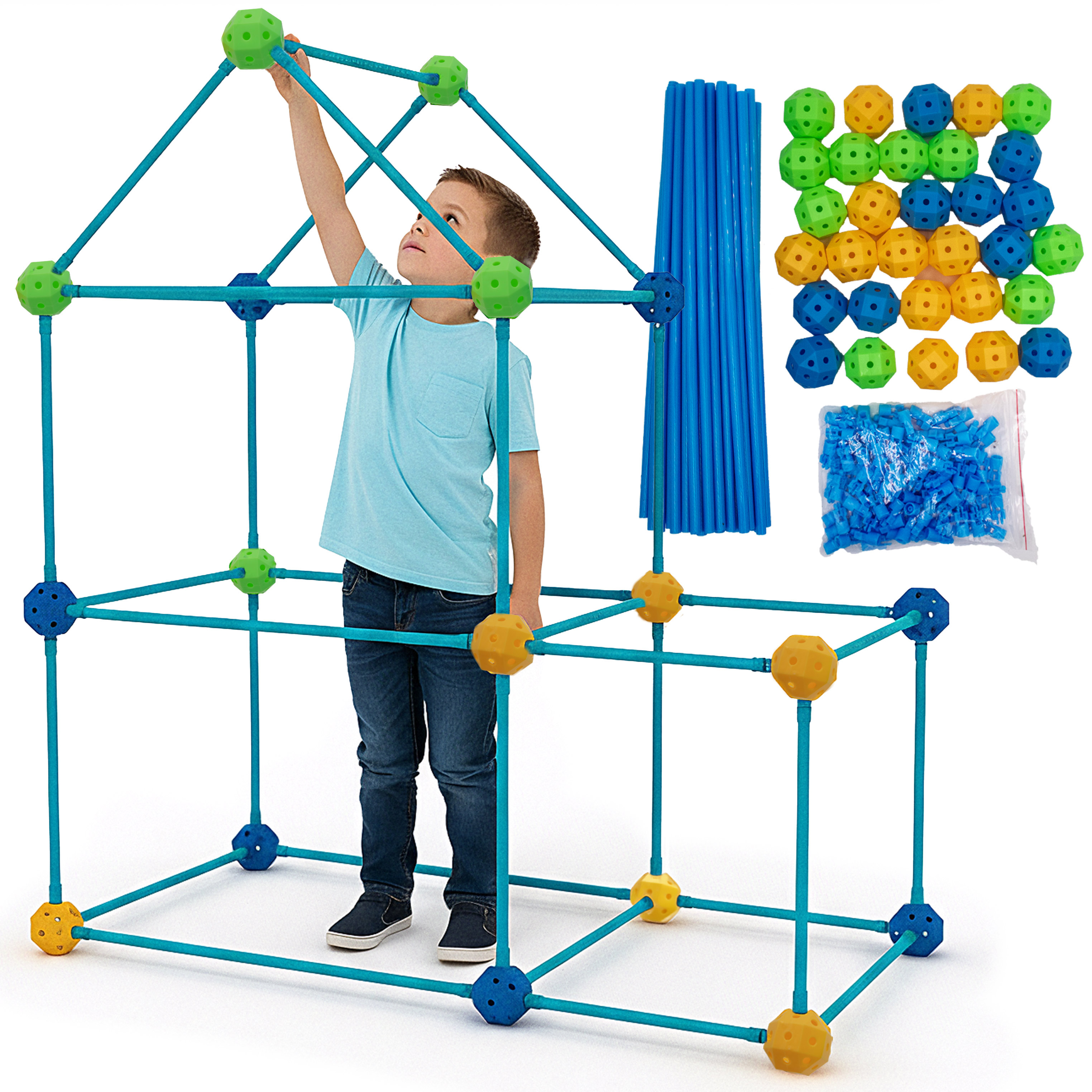 Fun Forts Building Kit for Kids - 84 Pack Building Toys Indoor Outdoor Play Tent for Kids Construction Toys with 51 Rods and 36 Spheres