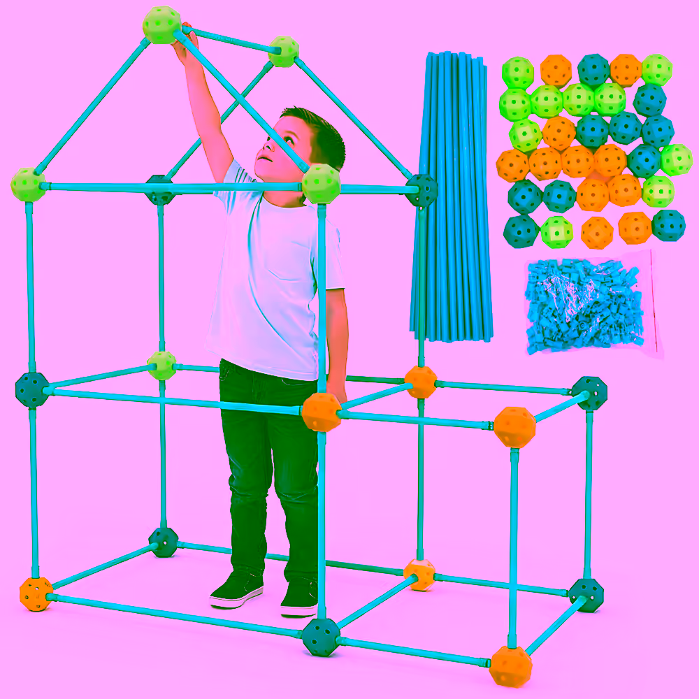 Fun Forts Building Kit for Kids - 84 Pack Building Toys Indoor Outdoor Play Tent for Kids Construction Toys with 51 Rods and 36 Spheres