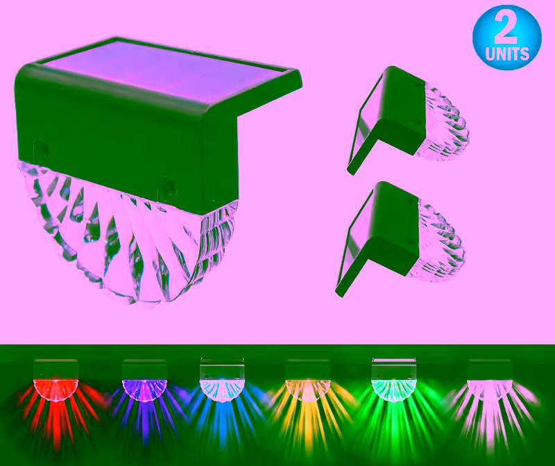 Solar LED Garden Deck Lights 2-Pack - Color Changing RGB & Warm White Light - Weather-Resistant Outdoor Lighting w/ 10 Bright Lumens - Fence, Deck & Patio Illumination