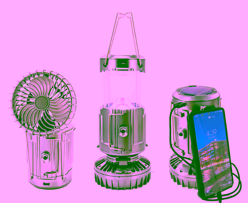 Solar Powered Lantern w/ Fan - Rechargeable Camping Flashlight Lamp w/ Battery Backup - Portable, Adjustable, Collapsible, Solar Charging Station - Rechargeable Fan With Light - Large Size