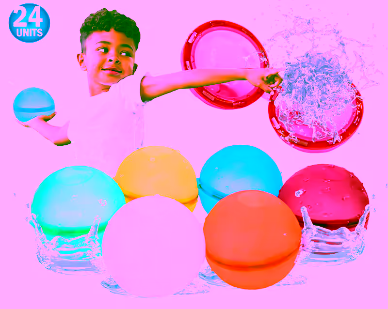 24 Super Reusable Water Balloons - Self Tying Sealing - Rapid Filling Auto Water Balloon  - Safe, Soft, Fun & Reusable Waterballoon