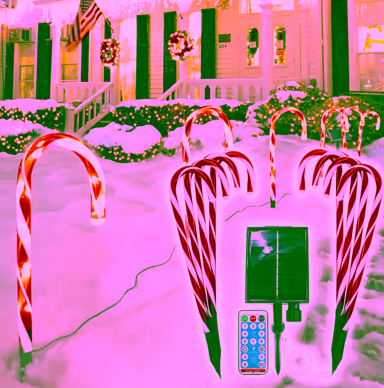 Solar Christmas Candy Cane Lights 8pc Set - Outdoor Stake Christmas Decorations - Waterproof For Patio, Garden, Pathway Markers, Holiday Xmas Walkway Lanscape Garden Decor