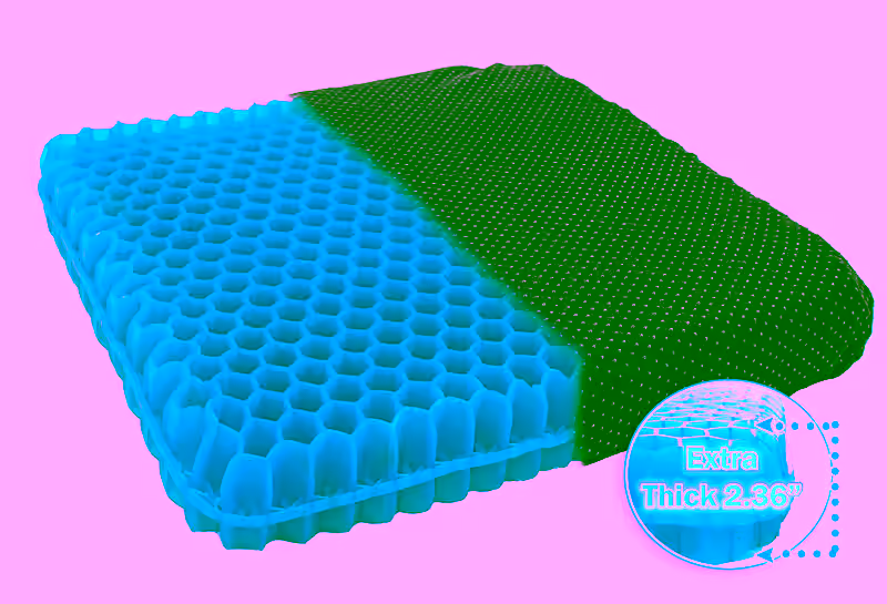Ergonomic Gel Honeycomb Cushion 2.4" Thick Cooling Comfort with Non-Slip, Breathable Design - Orthopedic Pressure Relief Support for Sciatica, Tailbone, Back Pain Relief