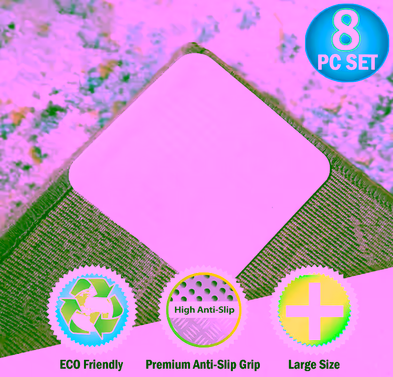 Rug Grippers with Non Slip Vacuum Suction Grip 8pc - Anti-Slip & Curl Prevention Mats - Sqaure, Thin, Reusable & Durable Adhesive Pads Keeps Your Rugs In Place for High Traffic Areas