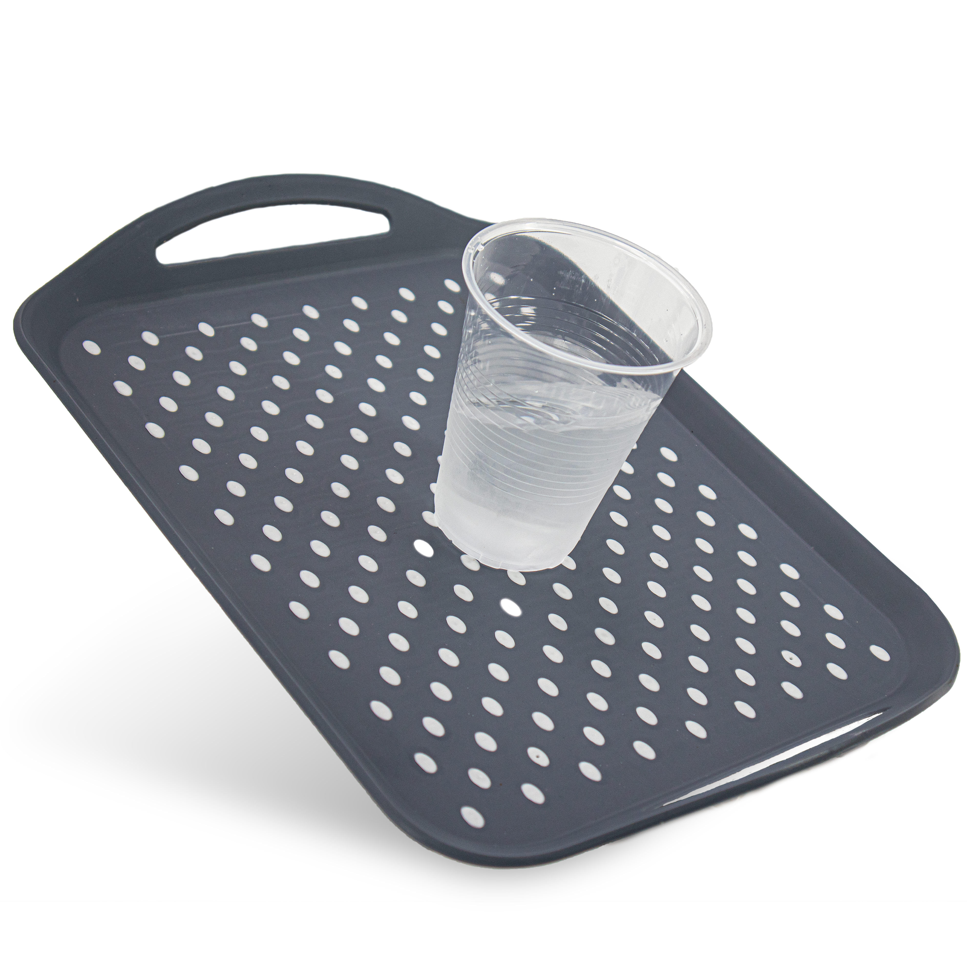 Non Slip Serving Tray With Handles - Rubber Silicone Grip Anti Spill Plastic Food Carrying Tray - For TV Dinners, Breakfast, Bed & Lap Serving, Coffee Tables, Parties & More. - Black Large