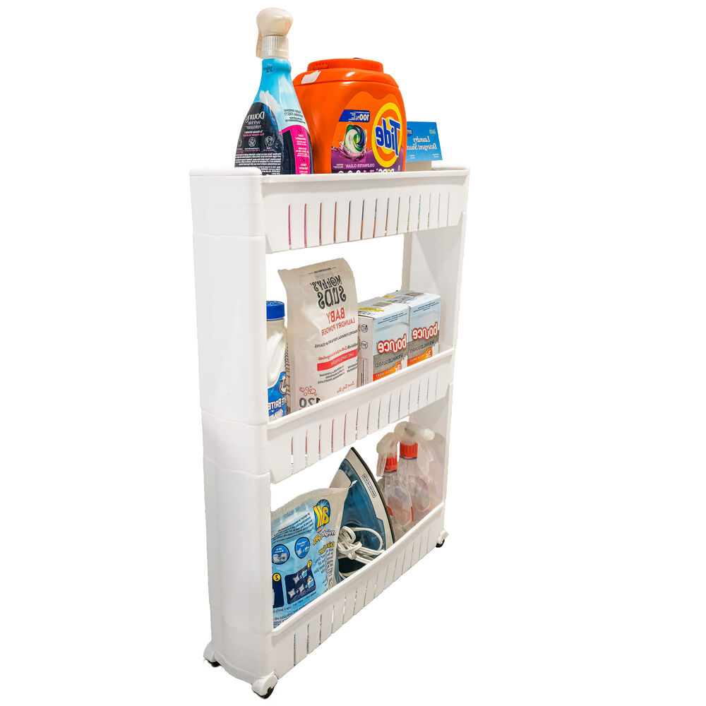 Slim Tiered Slide Out Rolling Storage Cart - Modular Shelving and Pull Out Storage Shelves Cart with Casters Organizer - Perfect for Narrow Places, Kitchen, and Laundry Room - White