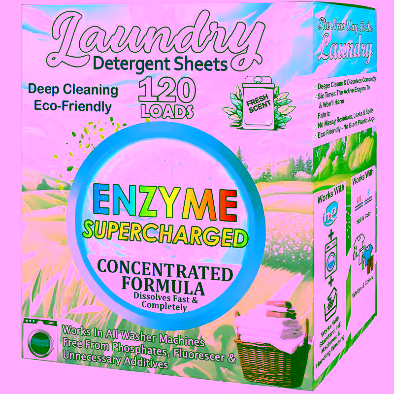 Laundry Detergent Sheets (120 Loads) Eco-Friendly, Hypoallergenic, & Enzyme-Based Powerful Stain Removal -  Convenient for Travel & Space-Saving - Fresh Scent