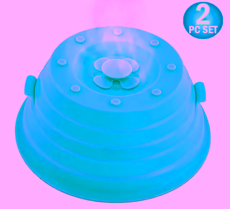 2 Collapsible Magnetic Silicone Microwave Cover Lid - 3-in-1, Anti-Splatter Shield Guard, Moisture Lock Technology, Dishwasher Safe, Magnetized, Space-Saving, Plastic-Free, Ideal for Reheating & Steaming