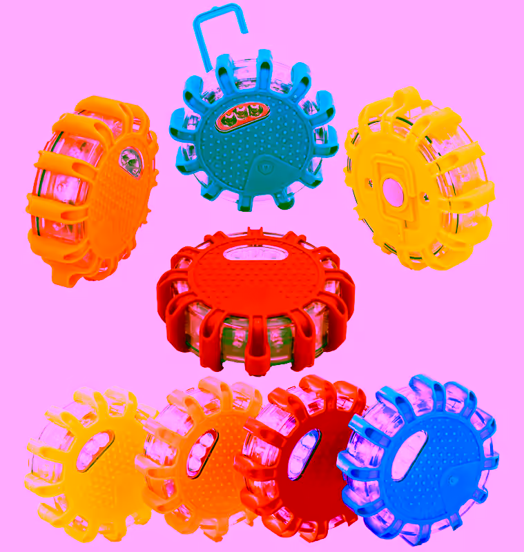 LED Roadside Emergency Flare Lights 4pc - Portable Magnetic Safety Disc Beacon Flashing Kit for Cars Trucks Boats - 9 Flash Modes w/ Hook - Perfect for Roadside Warning, Personal Safety, and Emergency Situations