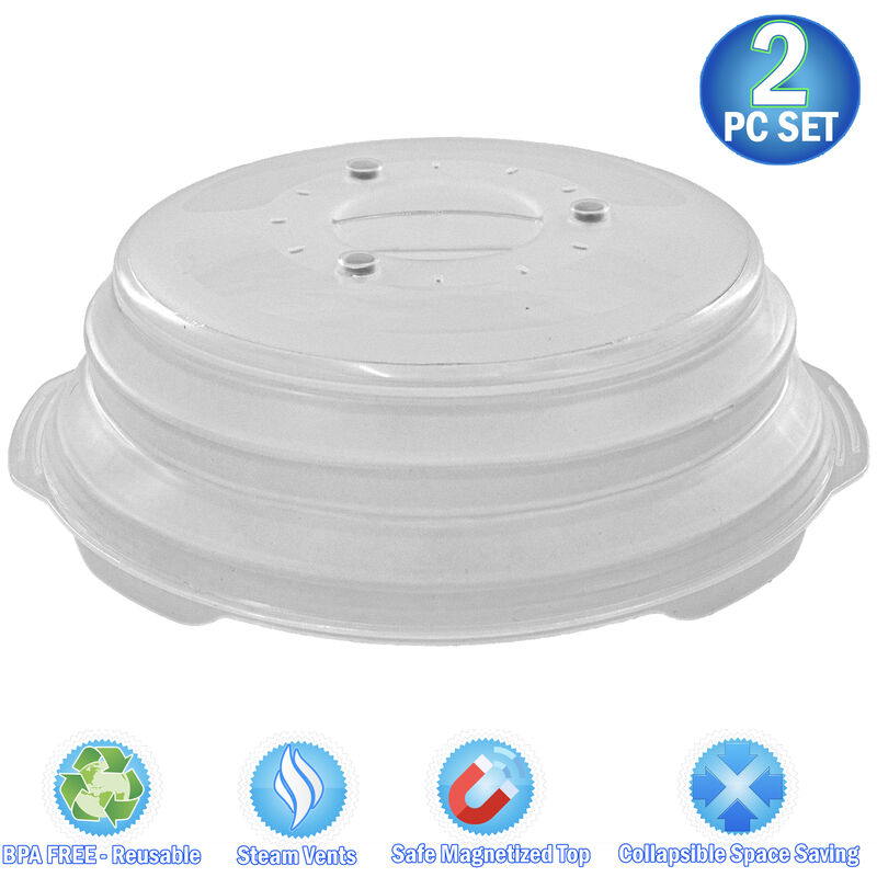 2 Microwave Collapsible Magnetic Cover Splatter Guard & Food Lid 12" 3-in-1 Hovering Anti-Splatter Shield Guard Oven Cooking, Sticks To Top, Vents, & Space Saving - For Dish, Plate, Bowls & More