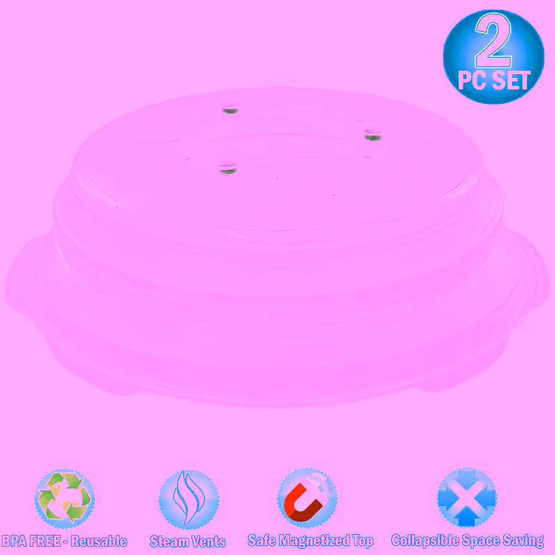 2 Microwave Collapsible Magnetic Cover Splatter Guard & Food Lid 12" 3-in-1 Hovering Anti-Splatter Shield Guard Oven Cooking, Sticks To Top, Vents, & Space Saving - For Dish, Plate, Bowls & More