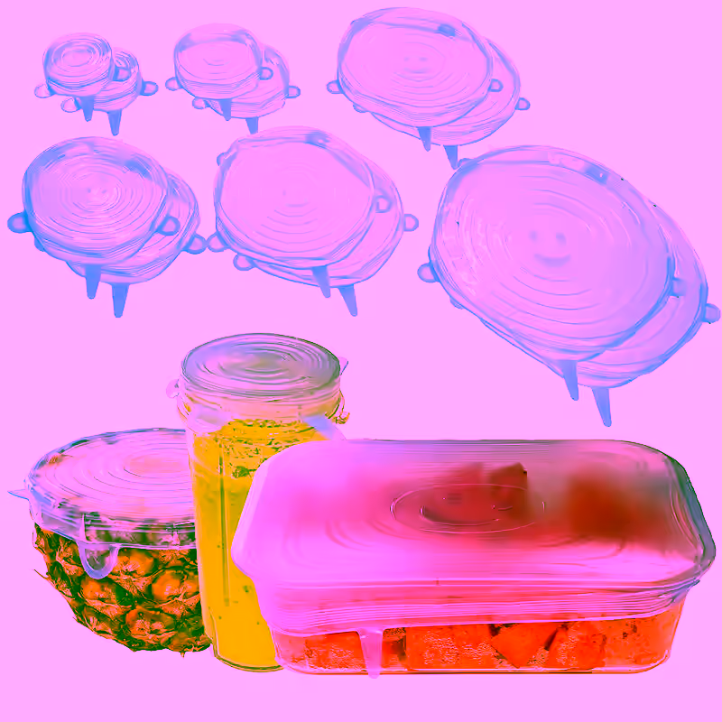 Silicone Stretch Food Lids 12 Pack - Reusable Leak-Proof Containers Covers for Fresh Food Storage & Plastic Containers, Jars, Bins, Cups & Mason Bowls