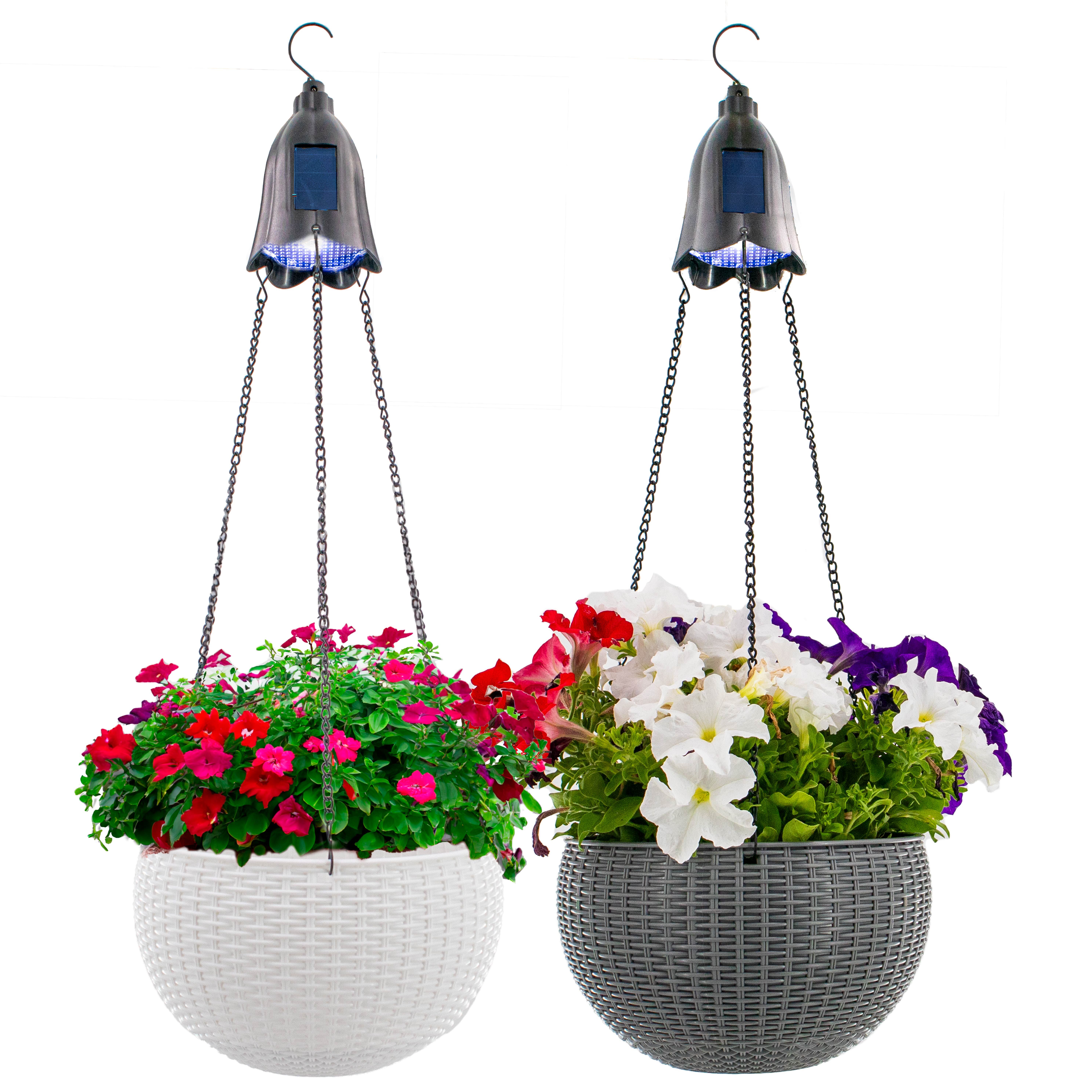 Solar Hanging Planter with LED Light - Self-Watering, Anti Rot, Sturdy Plastic,  Weather Resistant - Hanging Plant Basket  Perfect for Indoor/Outdoor - Grey