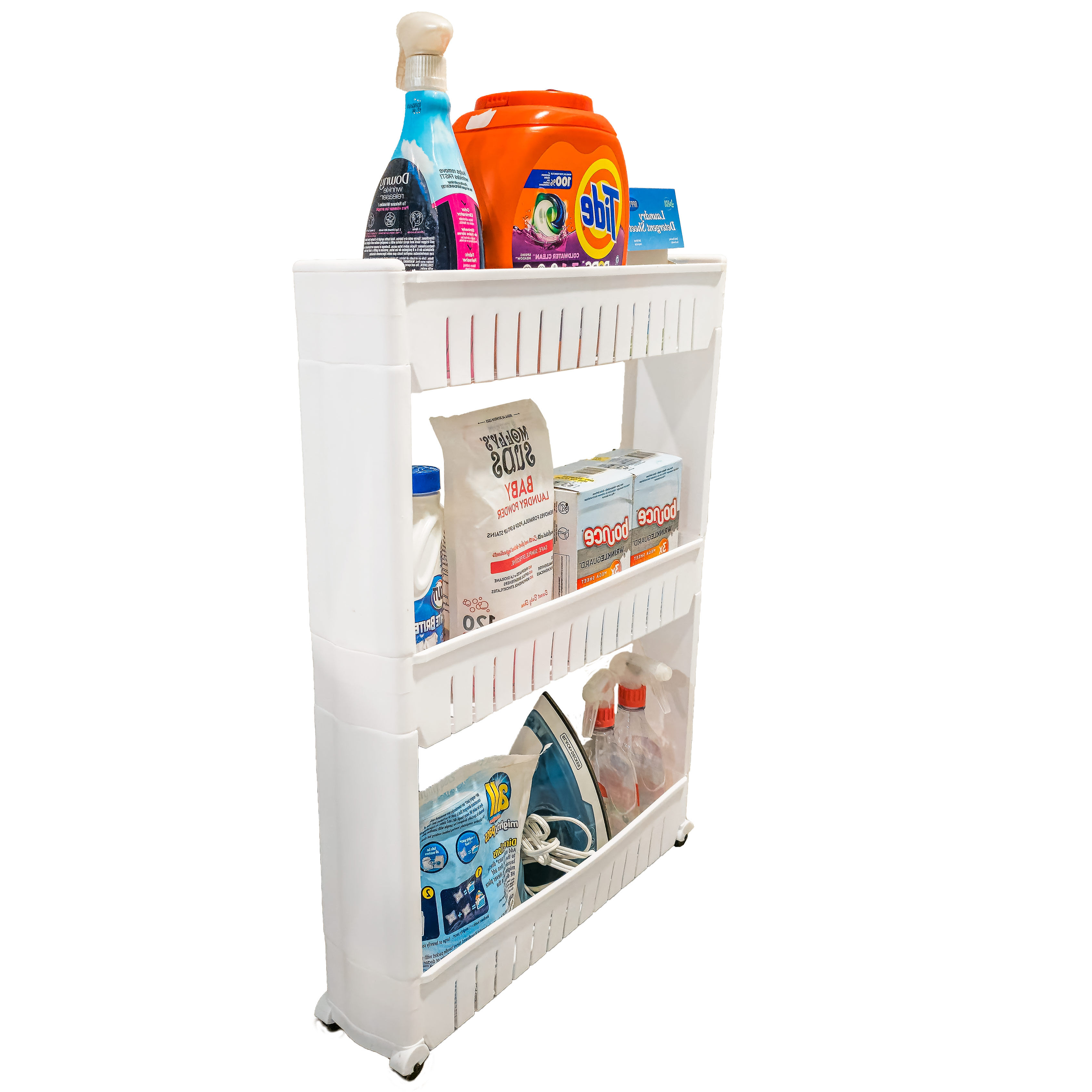 Slim Rolling Storage Cart for Bathroom and Laundry Room Organization - Narrow Space-Saving Mobile Shelving Utility Cart - Versatile 3-Tier Design - Sturdy Organizer for Kitchen, Garage, and Office - White