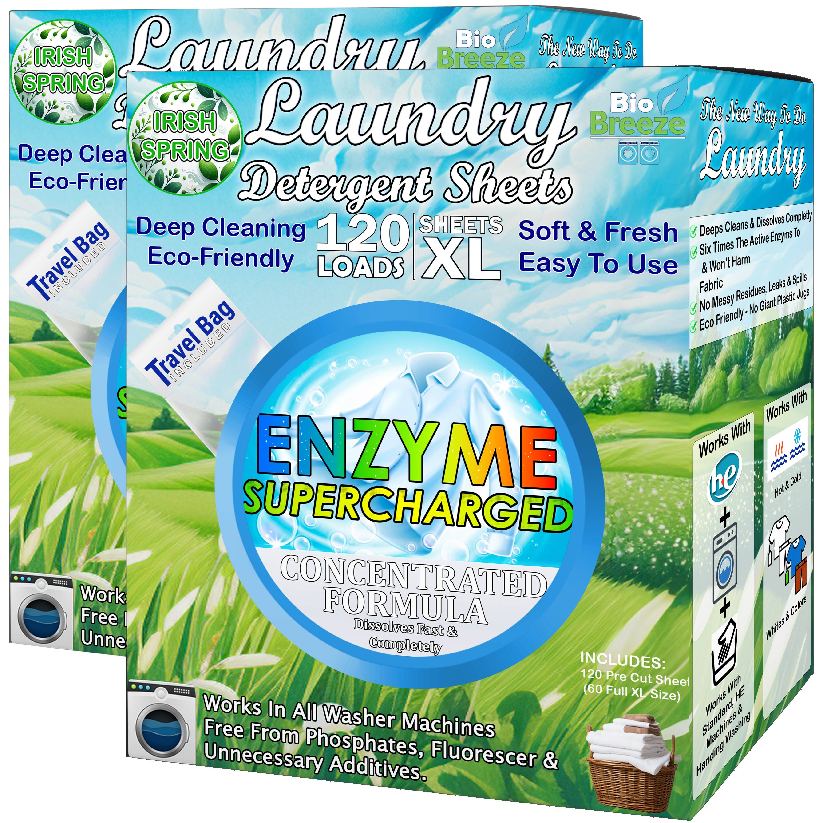 Laundry Detergent Sheets 2pc (240 Loads) Eco-Friendly, Hypoallergenic, & Enzyme-Based Powerful Stain Removal -  Convenient for Travel & Space-Saving Fresh Scent - Irish Spring