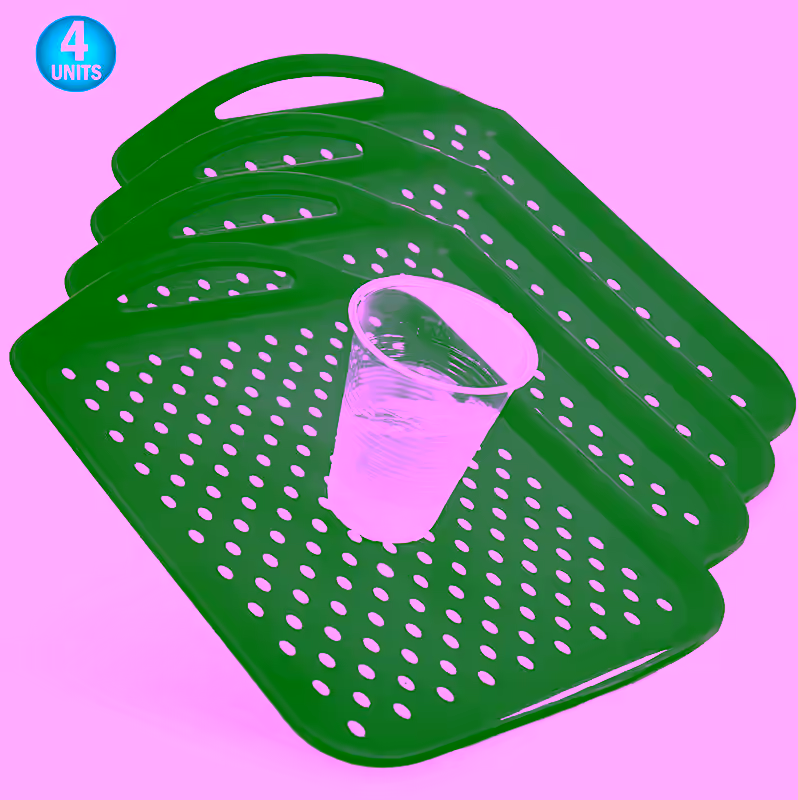 Non Slip Serving Tray With Handles - Rubber Silicone Grip Anti Spill Plastic Food Carrying Tray 4pc - For TV Dinners, Breakfast, Bed & Lap Serving, Coffee Tables, Parties & More.