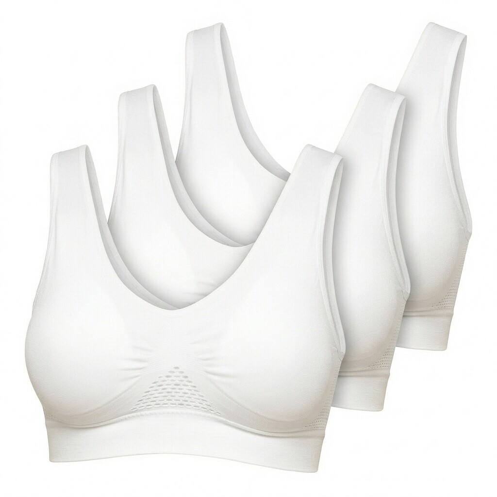 Seamless Support Wireless Comfort Bra 3pc - Breathable Mesh Design, Anti-Chafing, Removable Pads, Versatile & Easy Maintenance Stretch Sports Freedom Bra - White 3XL