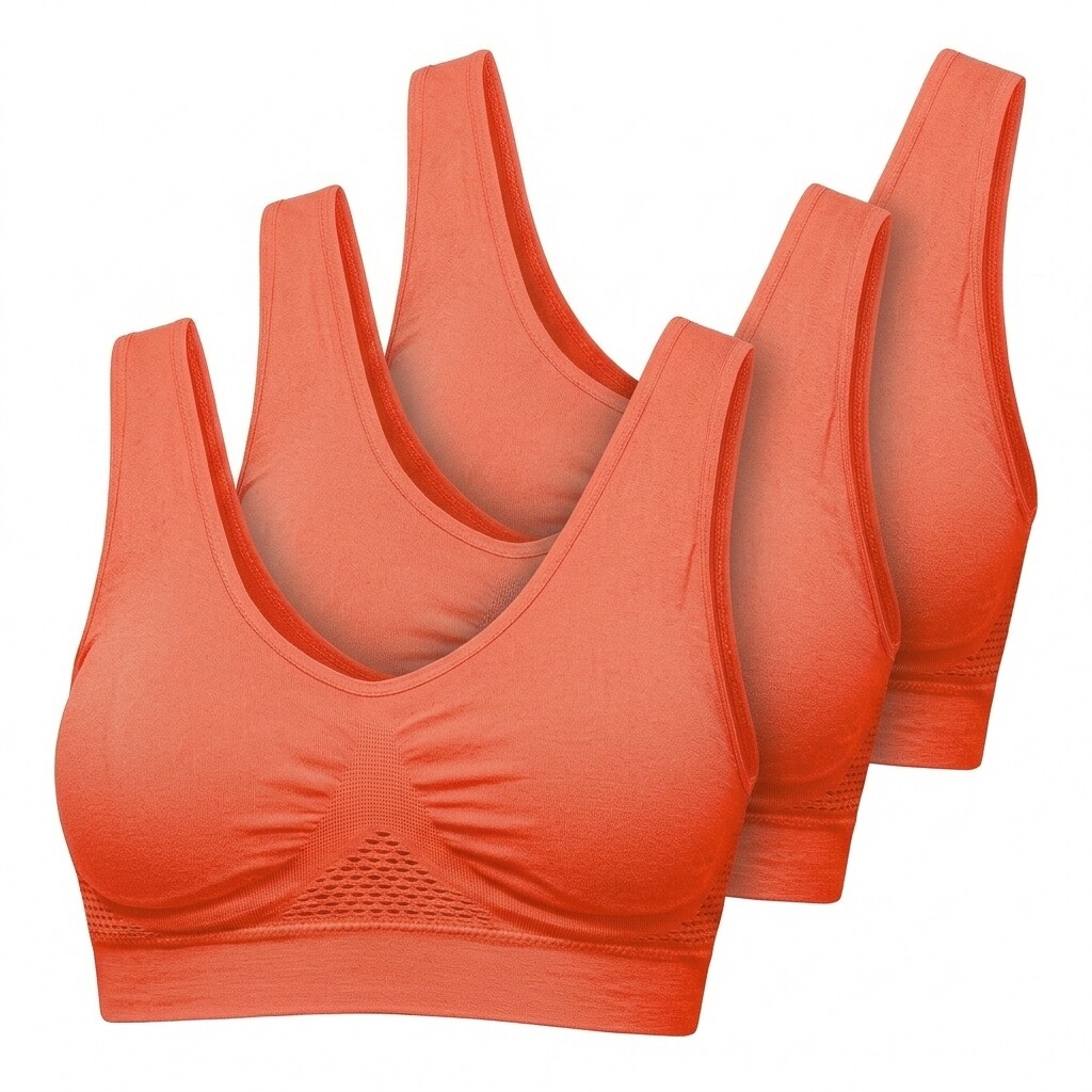 Seamless Support Wireless Comfort Bra 3pc - Breathable Mesh Design, Anti-Chafing, Removable Pads, Versatile & Easy Maintenance Stretch Sports Freedom Bra - Salmon Medium